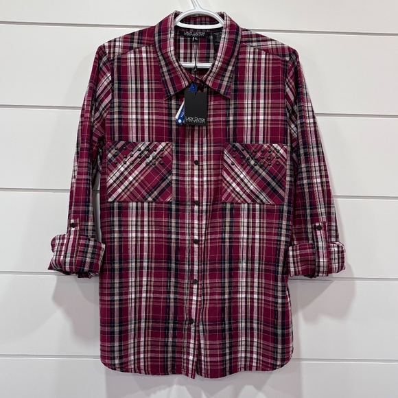 Lady Dutch NWT snap closure plaid fitted shirt with pocket embellishments sz XL - Picture 2 of 16
